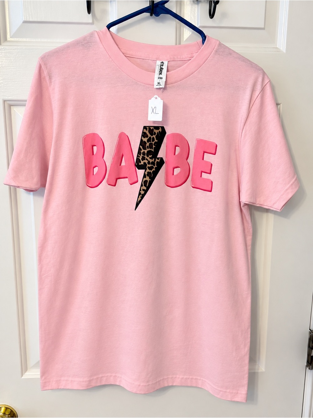 Tultex Pink BABE Graphic Tee with Leopard Bolt Accent